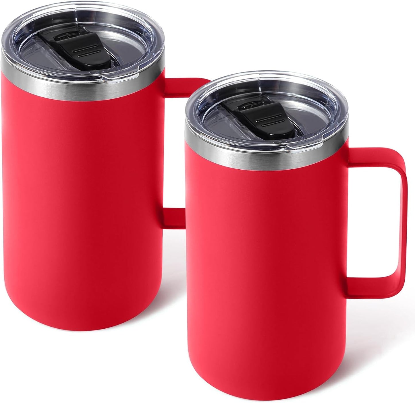 Volhoply 22oz Insulated Stainless Steel Coffee Mug with Leakproof Lid,Double Wall Vacuum Travel Coffee Cup with Handle,Reusable Metal Tumbler,Camping Mugs Keep Hot&Cold(Gray,1)