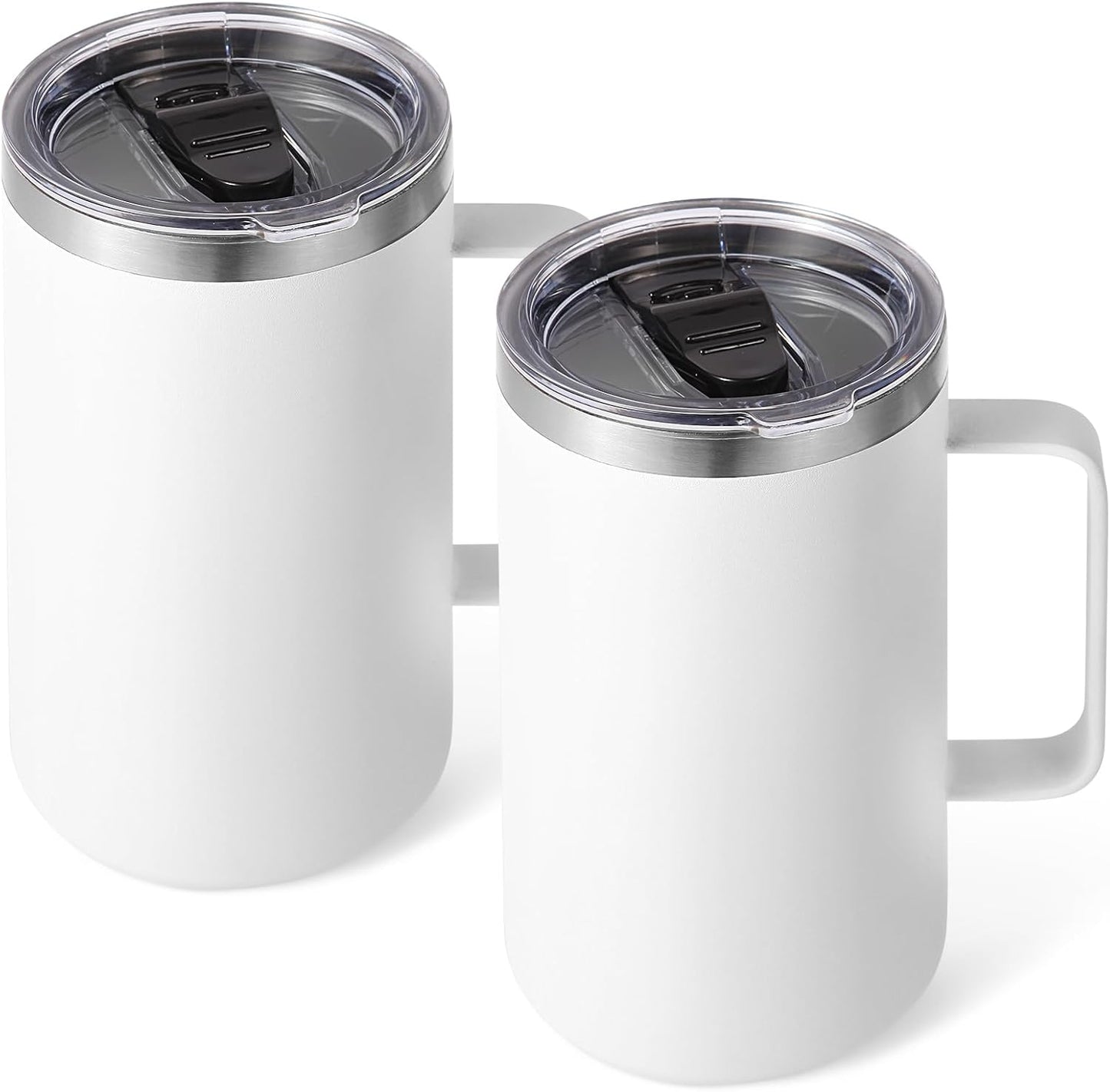 Volhoply 22oz Insulated Stainless Steel Coffee Mug with Leakproof Lid,Double Wall Vacuum Travel Coffee Cup with Handle,Reusable Metal Tumbler,Camping Mugs Keep Hot&Cold(Gray,1)