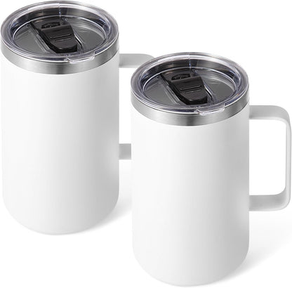 Volhoply 22oz Insulated Stainless Steel Coffee Mug with Leakproof Lid,Double Wall Vacuum Travel Coffee Cup with Handle,Reusable Metal Tumbler,Camping Mugs Keep Hot&Cold(Gray,1)