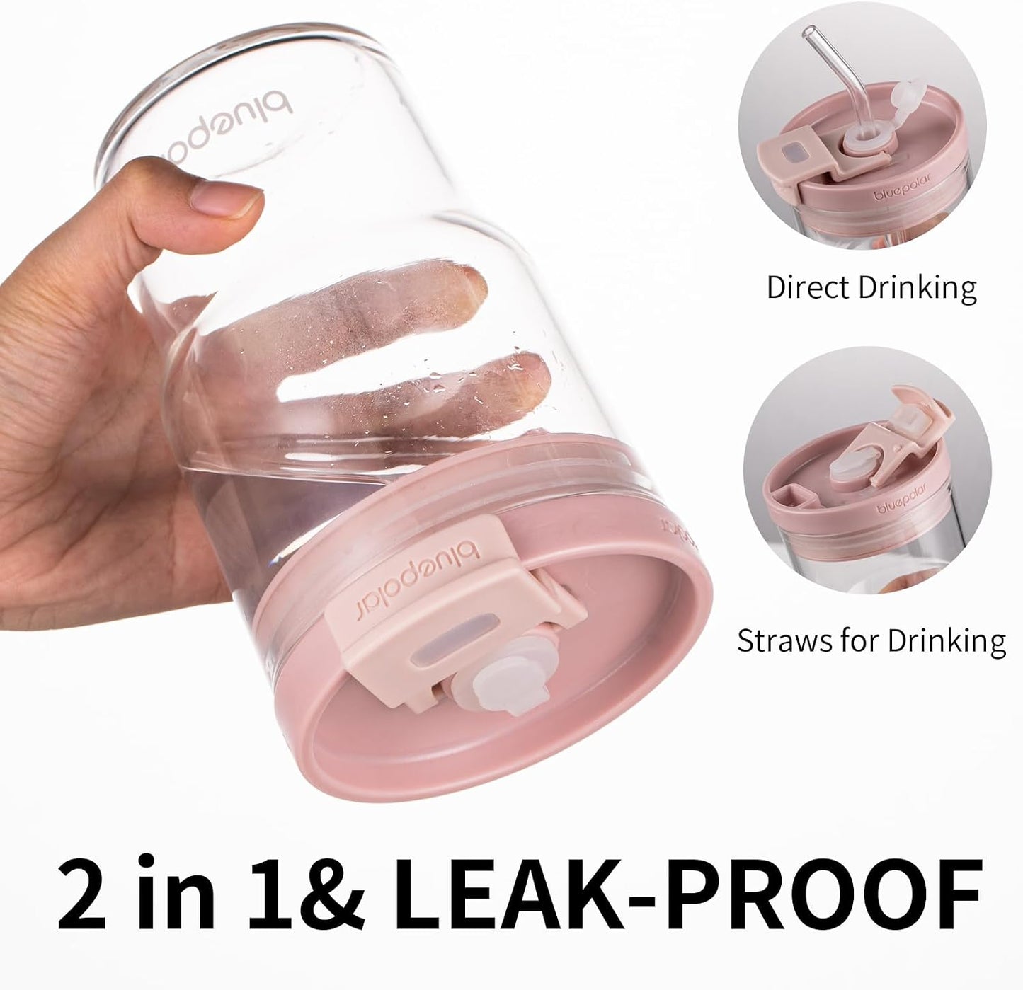 Iced Coffee Glasses with Lids and Straws,Car Cup Holder Friendly, Leakproof Portable Tumblers for Cold Brew, Juice & Smoothie, Ideal for Travel, Office & Gym, BPA-Free (16oz-Pink)