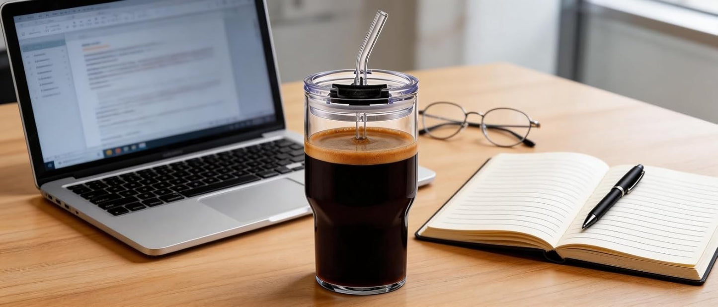 Iced Coffee Glasses with Lids and Straws,Car Cup Holder Friendly, Leakproof Portable Tumblers for Cold Brew, Juice & Smoothie, Ideal for Travel, Office & Gym, BPA-Free (16oz-Pink)