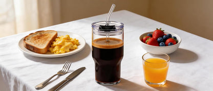Iced Coffee Glasses with Lids and Straws,Car Cup Holder Friendly, Leakproof Portable Tumblers for Cold Brew, Juice & Smoothie, Ideal for Travel, Office & Gym, BPA-Free (16oz-Pink)