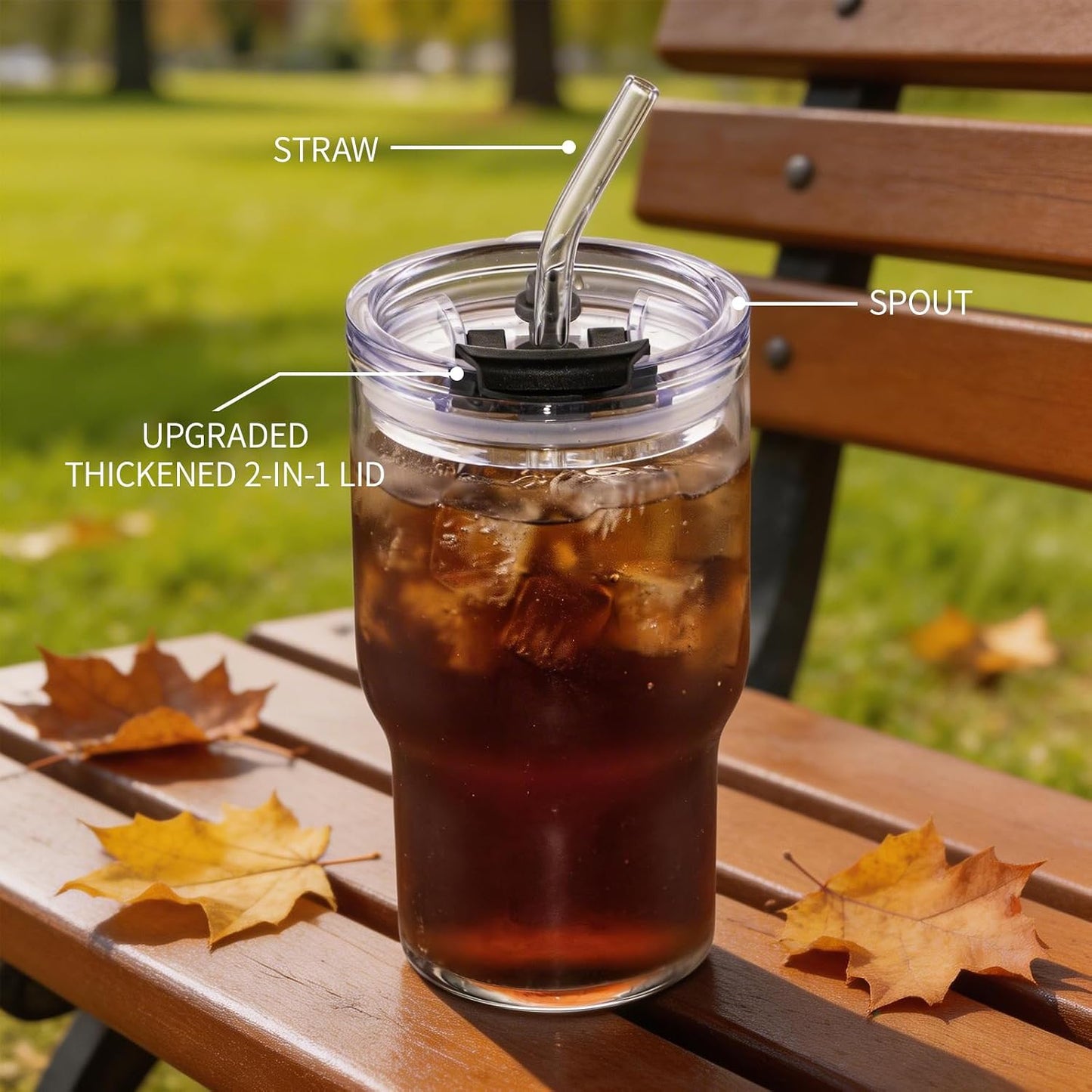Iced Coffee Glasses with Lids and Straws,Car Cup Holder Friendly, Leakproof Portable Tumblers for Cold Brew, Juice & Smoothie, Ideal for Travel, Office & Gym, BPA-Free (16oz-Pink)