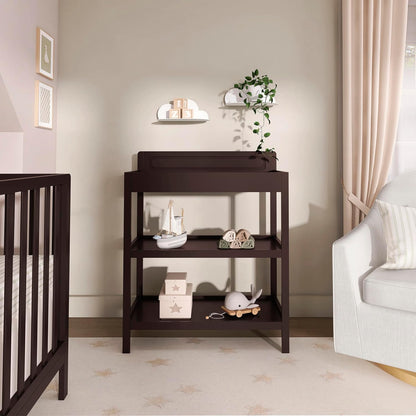 Avery Baby Changing Table with Storage, New Zealand Pinewood, BSA Safety Certified, 2 Open Shelves, Water-Based Finish, Compact Space-Saving Nursery Design, White