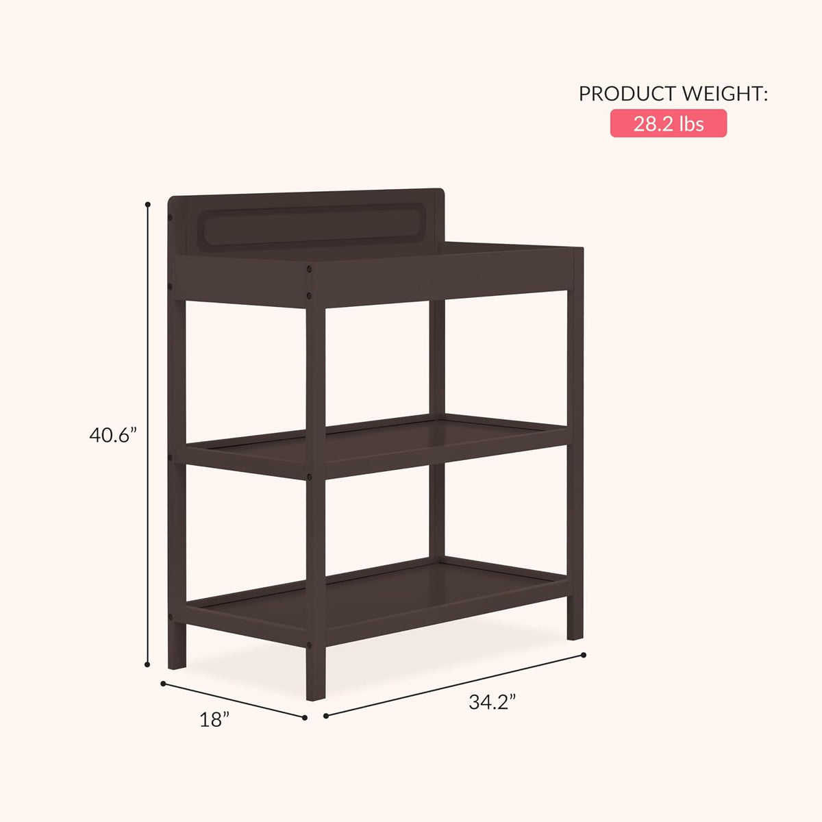 Avery Baby Changing Table with Storage, New Zealand Pinewood, BSA Safety Certified, 2 Open Shelves, Water-Based Finish, Compact Space-Saving Nursery Design, White