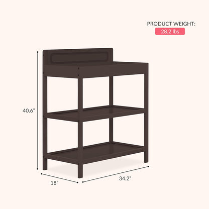 Avery Baby Changing Table with Storage, New Zealand Pinewood, BSA Safety Certified, 2 Open Shelves, Water-Based Finish, Compact Space-Saving Nursery Design, White
