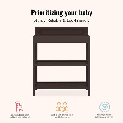 Avery Baby Changing Table with Storage, New Zealand Pinewood, BSA Safety Certified, 2 Open Shelves, Water-Based Finish, Compact Space-Saving Nursery Design, White