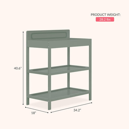 Avery Baby Changing Table with Storage, New Zealand Pinewood, BSA Safety Certified, 2 Open Shelves, Water-Based Finish, Compact Space-Saving Nursery Design, White