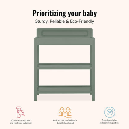 Avery Baby Changing Table with Storage, New Zealand Pinewood, BSA Safety Certified, 2 Open Shelves, Water-Based Finish, Compact Space-Saving Nursery Design, White