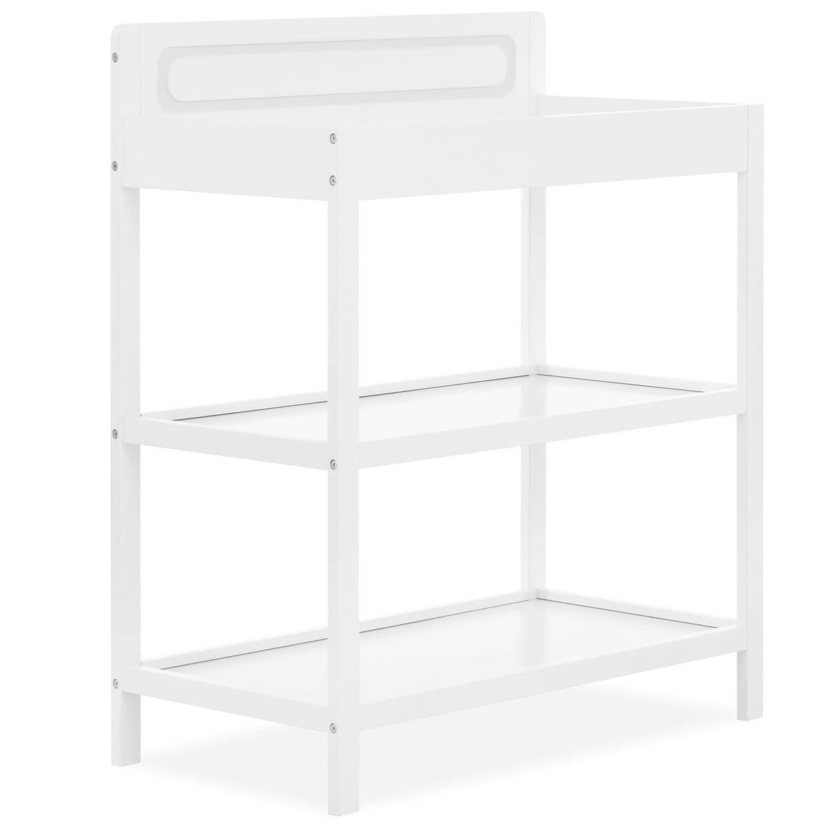 Avery Baby Changing Table with Storage, New Zealand Pinewood, BSA Safety Certified, 2 Open Shelves, Water-Based Finish, Compact Space-Saving Nursery Design, White