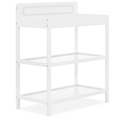 Avery Baby Changing Table with Storage, New Zealand Pinewood, BSA Safety Certified, 2 Open Shelves, Water-Based Finish, Compact Space-Saving Nursery Design, White