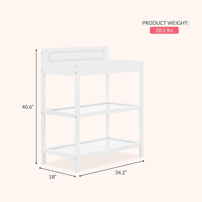 Avery Baby Changing Table with Storage, New Zealand Pinewood, BSA Safety Certified, 2 Open Shelves, Water-Based Finish, Compact Space-Saving Nursery Design, White