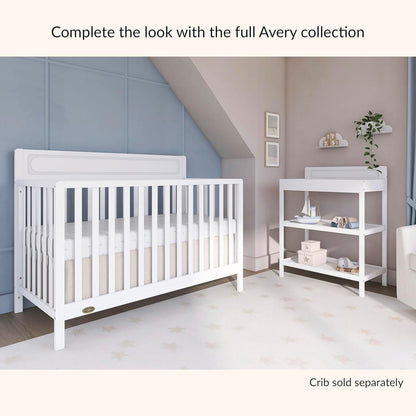 Avery Baby Changing Table with Storage, New Zealand Pinewood, BSA Safety Certified, 2 Open Shelves, Water-Based Finish, Compact Space-Saving Nursery Design, White