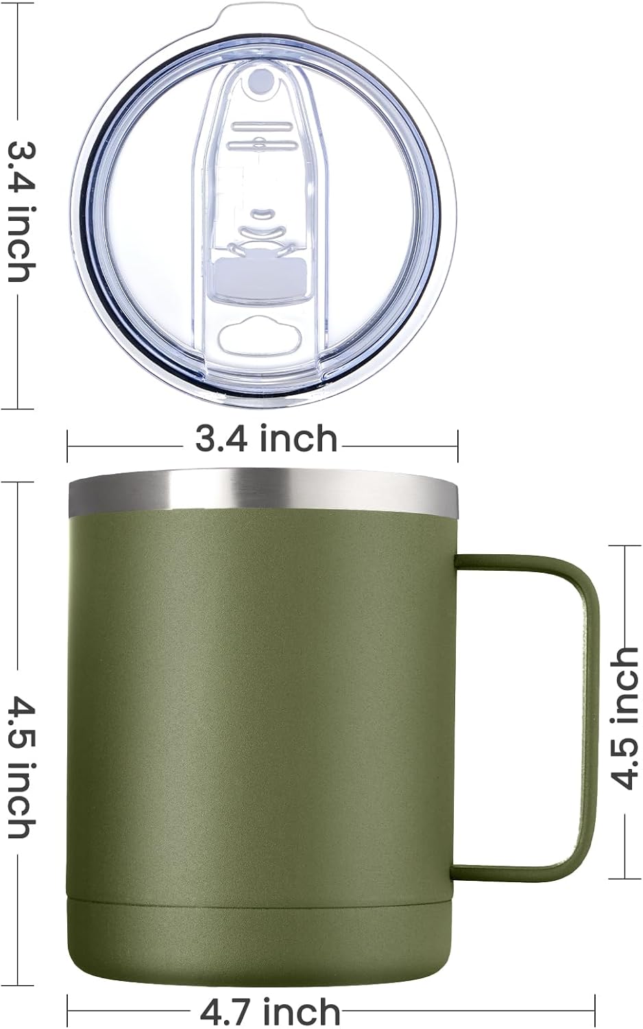 12oz Coffee Mug With Handle and Sliding Lid,Stainless Steel Travel Tumbler Cup with Handle,Double Wall Vacuum Insulated Camping Cup for Hot & Cold Drinks Tea (White, Set of 1