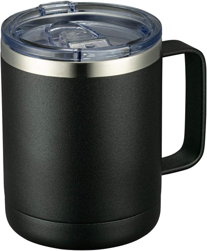 12oz Coffee Mug With Handle and Sliding Lid,Stainless Steel Travel Tumbler Cup with Handle,Double Wall Vacuum Insulated Camping Cup for Hot & Cold Drinks Tea (White, Set of 1