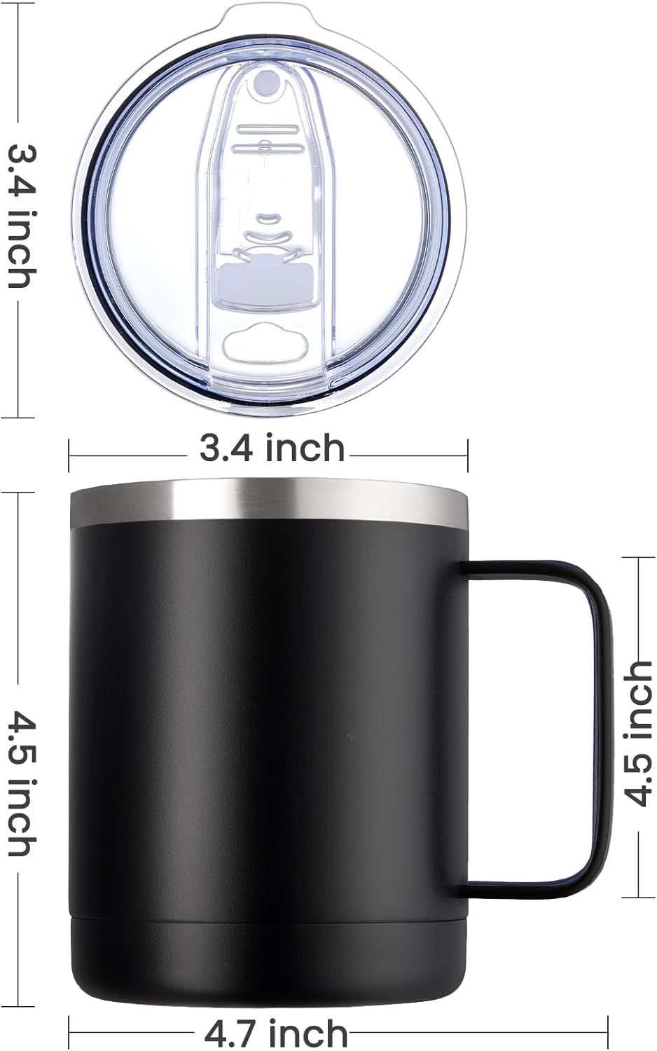 12oz Coffee Mug With Handle and Sliding Lid,Stainless Steel Travel Tumbler Cup with Handle,Double Wall Vacuum Insulated Camping Cup for Hot & Cold Drinks Tea (White, Set of 1