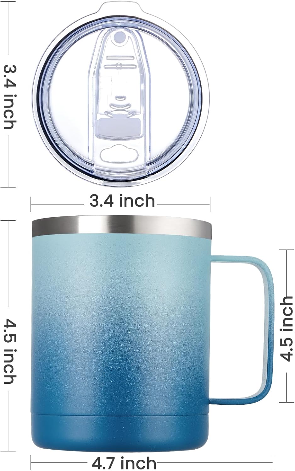 12oz Coffee Mug With Handle and Sliding Lid,Stainless Steel Travel Tumbler Cup with Handle,Double Wall Vacuum Insulated Camping Cup for Hot & Cold Drinks Tea (White, Set of 1