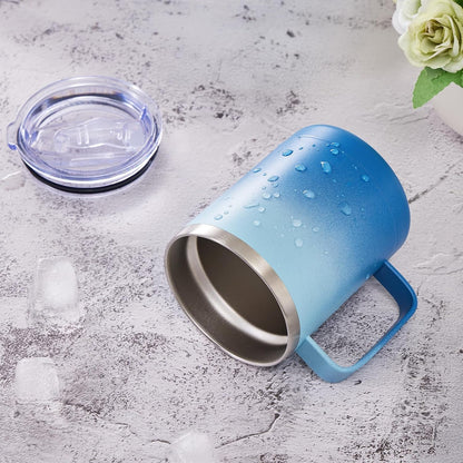 12oz Coffee Mug With Handle and Sliding Lid,Stainless Steel Travel Tumbler Cup with Handle,Double Wall Vacuum Insulated Camping Cup for Hot & Cold Drinks Tea (White, Set of 1