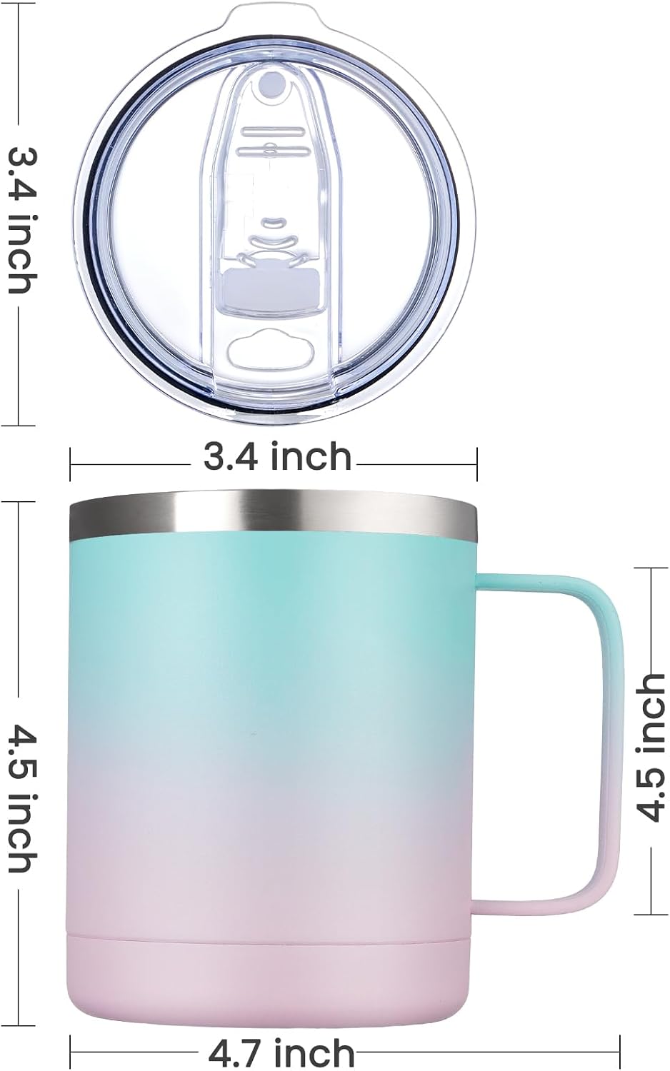 12oz Coffee Mug With Handle and Sliding Lid,Stainless Steel Travel Tumbler Cup with Handle,Double Wall Vacuum Insulated Camping Cup for Hot & Cold Drinks Tea (White, Set of 1