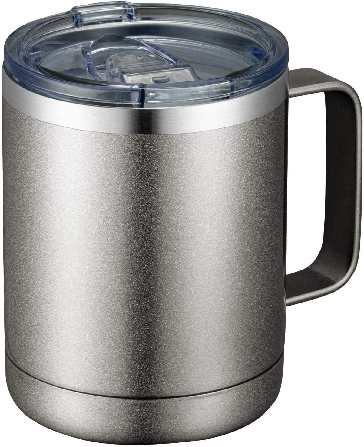 12oz Coffee Mug With Handle and Sliding Lid,Stainless Steel Travel Tumbler Cup with Handle,Double Wall Vacuum Insulated Camping Cup for Hot & Cold Drinks Tea (White, Set of 1