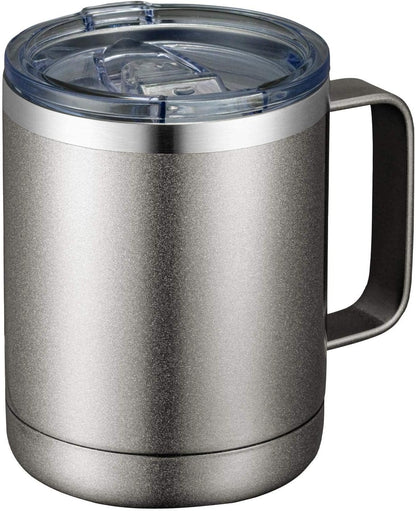 12oz Coffee Mug With Handle and Sliding Lid,Stainless Steel Travel Tumbler Cup with Handle,Double Wall Vacuum Insulated Camping Cup for Hot & Cold Drinks Tea (White, Set of 1