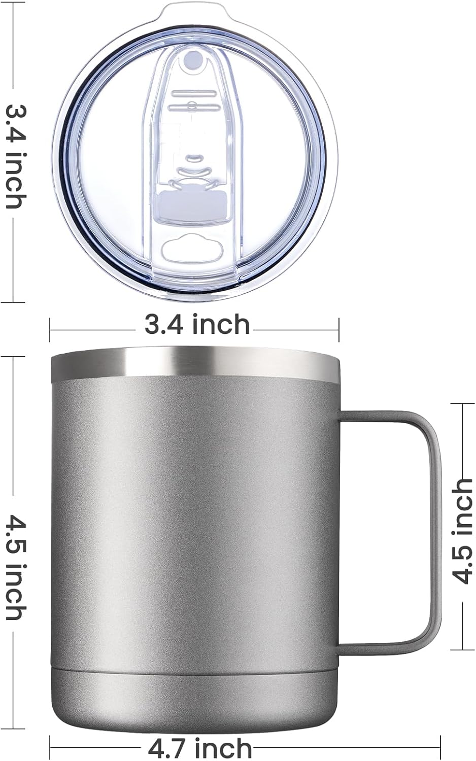 12oz Coffee Mug With Handle and Sliding Lid,Stainless Steel Travel Tumbler Cup with Handle,Double Wall Vacuum Insulated Camping Cup for Hot & Cold Drinks Tea (White, Set of 1