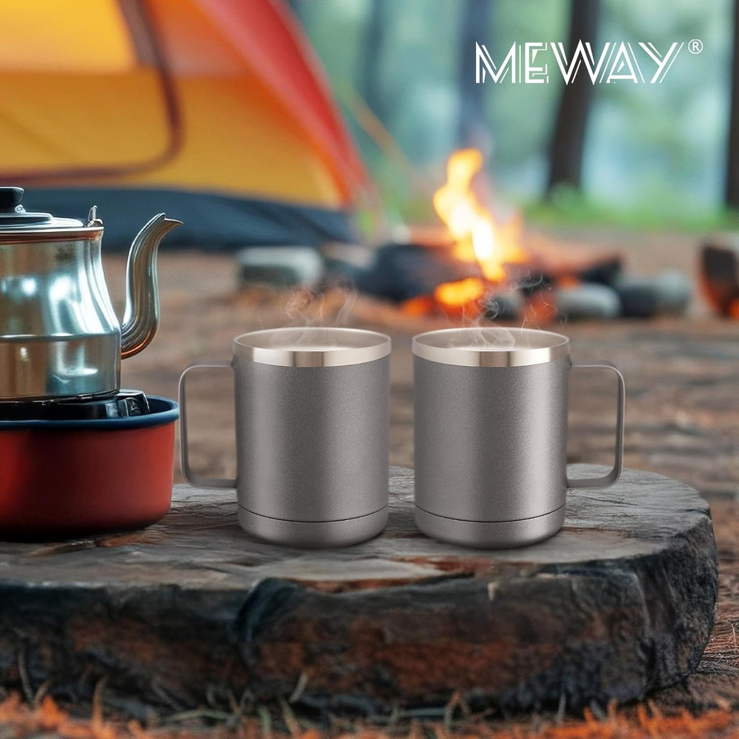 12oz Coffee Mug With Handle and Sliding Lid,Stainless Steel Travel Tumbler Cup with Handle,Double Wall Vacuum Insulated Camping Cup for Hot & Cold Drinks Tea (White, Set of 1