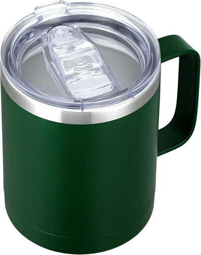 12oz Coffee Mug With Handle and Sliding Lid,Stainless Steel Travel Tumbler Cup with Handle,Double Wall Vacuum Insulated Camping Cup for Hot & Cold Drinks Tea (White, Set of 1