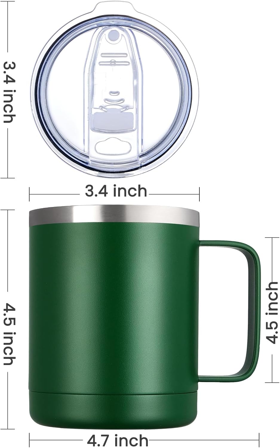 12oz Coffee Mug With Handle and Sliding Lid,Stainless Steel Travel Tumbler Cup with Handle,Double Wall Vacuum Insulated Camping Cup for Hot & Cold Drinks Tea (White, Set of 1