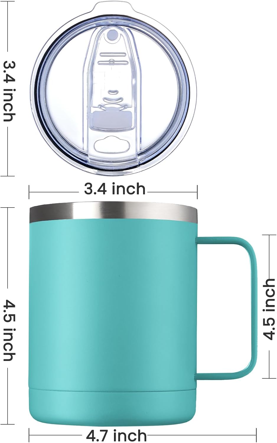 12oz Coffee Mug With Handle and Sliding Lid,Stainless Steel Travel Tumbler Cup with Handle,Double Wall Vacuum Insulated Camping Cup for Hot & Cold Drinks Tea (White, Set of 1