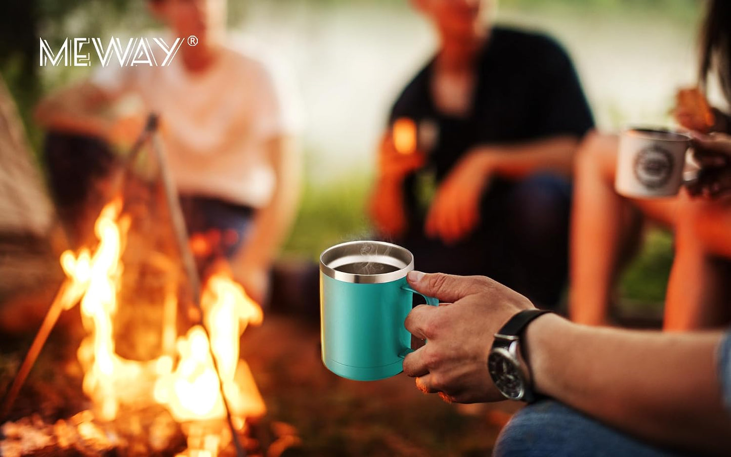 12oz Coffee Mug With Handle and Sliding Lid,Stainless Steel Travel Tumbler Cup with Handle,Double Wall Vacuum Insulated Camping Cup for Hot & Cold Drinks Tea (White, Set of 1