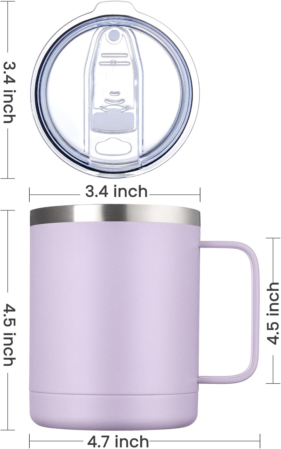 12oz Coffee Mug With Handle and Sliding Lid,Stainless Steel Travel Tumbler Cup with Handle,Double Wall Vacuum Insulated Camping Cup for Hot & Cold Drinks Tea (White, Set of 1