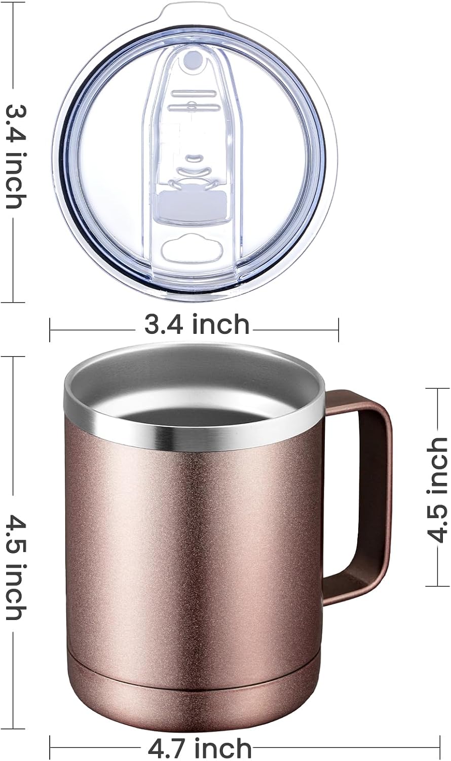 12oz Coffee Mug With Handle and Sliding Lid,Stainless Steel Travel Tumbler Cup with Handle,Double Wall Vacuum Insulated Camping Cup for Hot & Cold Drinks Tea (White, Set of 1
