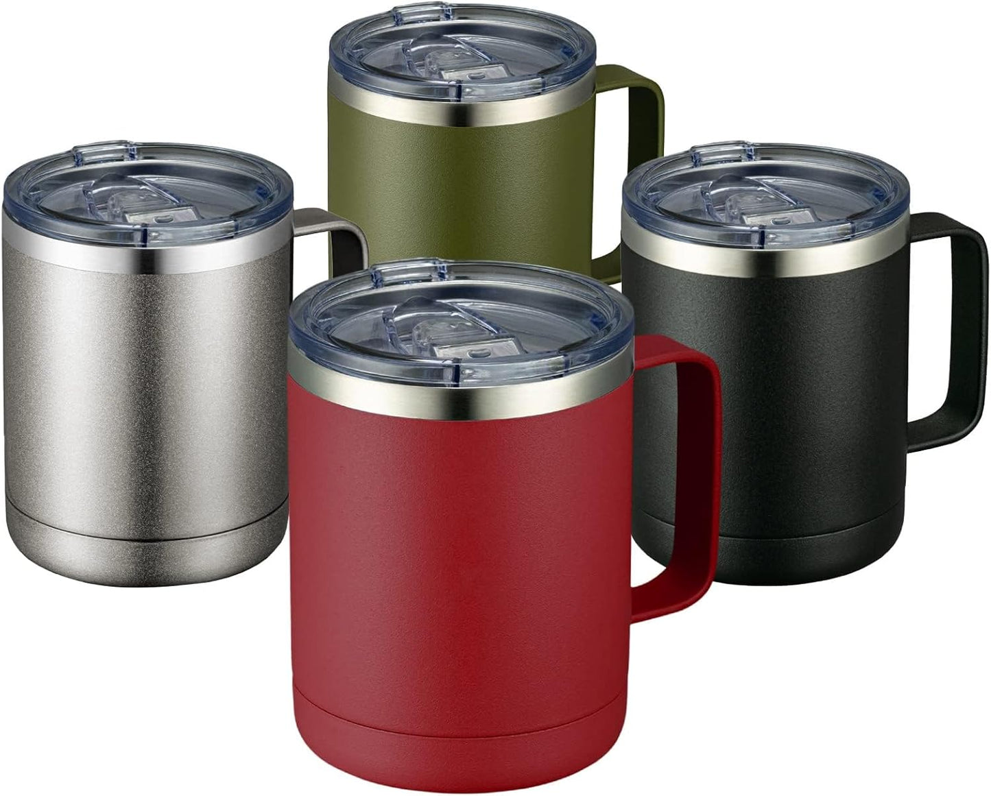 12oz Coffee Mug With Handle and Sliding Lid,Stainless Steel Travel Tumbler Cup with Handle,Double Wall Vacuum Insulated Camping Cup for Hot & Cold Drinks Tea (White, Set of 1