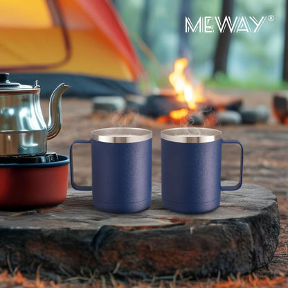 12oz Coffee Mug With Handle and Sliding Lid,Stainless Steel Travel Tumbler Cup with Handle,Double Wall Vacuum Insulated Camping Cup for Hot & Cold Drinks Tea (White, Set of 1