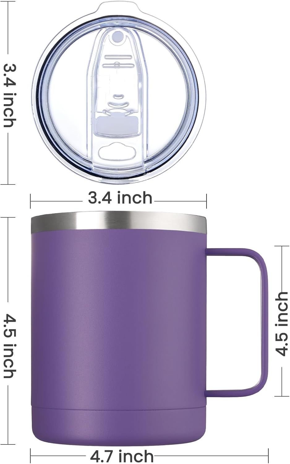12oz Coffee Mug With Handle and Sliding Lid,Stainless Steel Travel Tumbler Cup with Handle,Double Wall Vacuum Insulated Camping Cup for Hot & Cold Drinks Tea (White, Set of 1