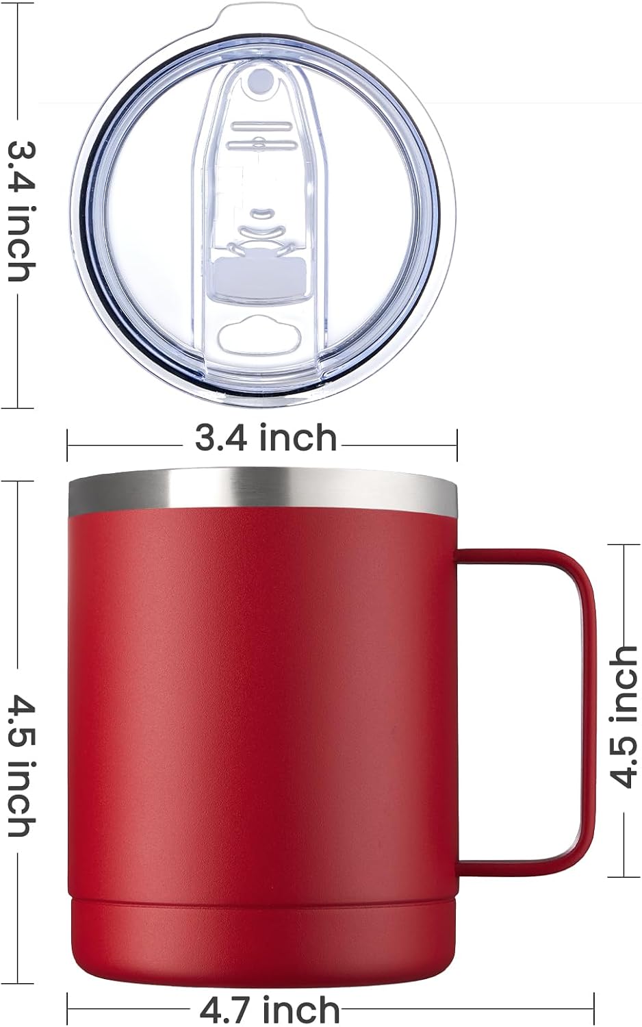 12oz Coffee Mug With Handle and Sliding Lid,Stainless Steel Travel Tumbler Cup with Handle,Double Wall Vacuum Insulated Camping Cup for Hot & Cold Drinks Tea (White, Set of 1