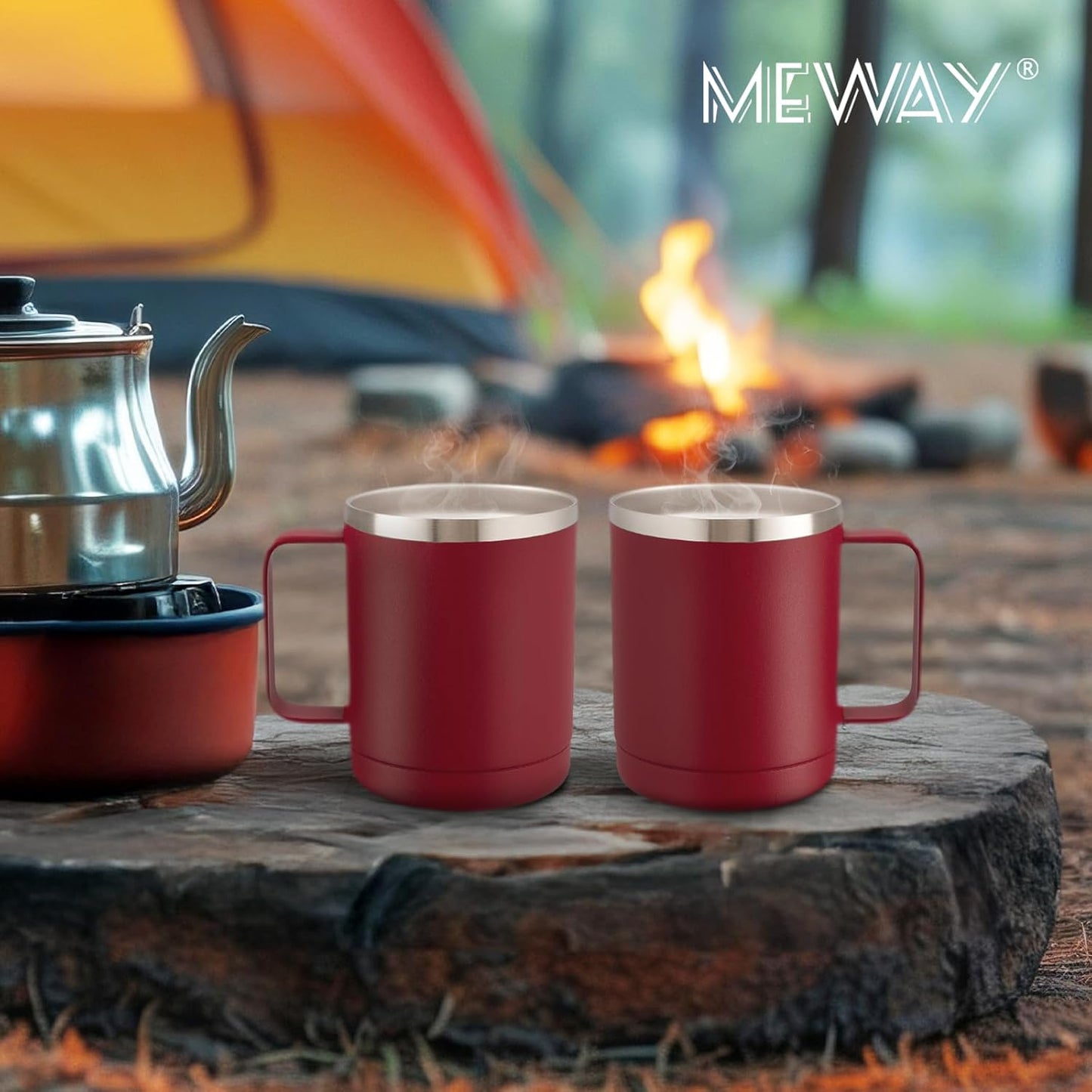 12oz Coffee Mug With Handle and Sliding Lid,Stainless Steel Travel Tumbler Cup with Handle,Double Wall Vacuum Insulated Camping Cup for Hot & Cold Drinks Tea (White, Set of 1