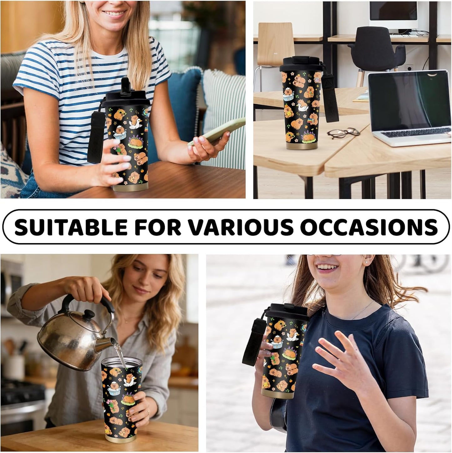 Cute Dog Gifts Stainless Steel 2-in-1 Lid Coffee Tumbler 19 oz Dog Paw Print Insulated Travel Coffee Mug Dogs Lovers Gifts for Women Birthday Christmas