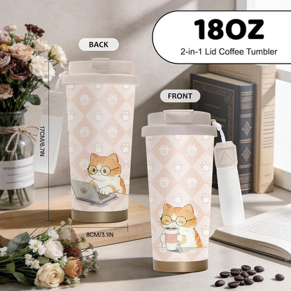 Cute Dog Gifts Stainless Steel 2-in-1 Lid Coffee Tumbler 19 oz Dog Paw Print Insulated Travel Coffee Mug Dogs Lovers Gifts for Women Birthday Christmas