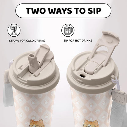 Cute Dog Gifts Stainless Steel 2-in-1 Lid Coffee Tumbler 19 oz Dog Paw Print Insulated Travel Coffee Mug Dogs Lovers Gifts for Women Birthday Christmas