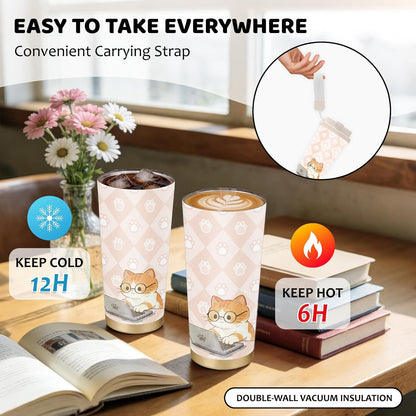 Cute Dog Gifts Stainless Steel 2-in-1 Lid Coffee Tumbler 19 oz Dog Paw Print Insulated Travel Coffee Mug Dogs Lovers Gifts for Women Birthday Christmas