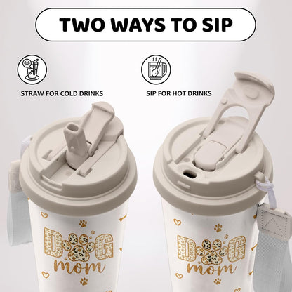 Cute Dog Gifts Stainless Steel 2-in-1 Lid Coffee Tumbler 19 oz Dog Paw Print Insulated Travel Coffee Mug Dogs Lovers Gifts for Women Birthday Christmas