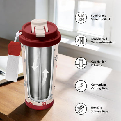 Cute Dog Gifts Stainless Steel 2-in-1 Lid Coffee Tumbler 19 oz Dog Paw Print Insulated Travel Coffee Mug Dogs Lovers Gifts for Women Birthday Christmas
