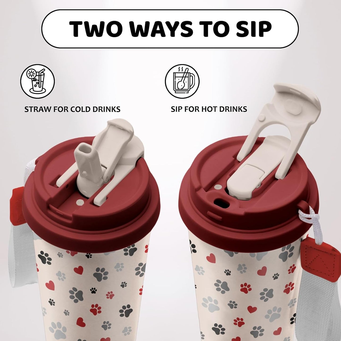 Cute Dog Gifts Stainless Steel 2-in-1 Lid Coffee Tumbler 19 oz Dog Paw Print Insulated Travel Coffee Mug Dogs Lovers Gifts for Women Birthday Christmas