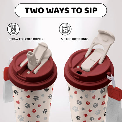 Cute Dog Gifts Stainless Steel 2-in-1 Lid Coffee Tumbler 19 oz Dog Paw Print Insulated Travel Coffee Mug Dogs Lovers Gifts for Women Birthday Christmas