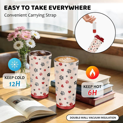 Cute Dog Gifts Stainless Steel 2-in-1 Lid Coffee Tumbler 19 oz Dog Paw Print Insulated Travel Coffee Mug Dogs Lovers Gifts for Women Birthday Christmas