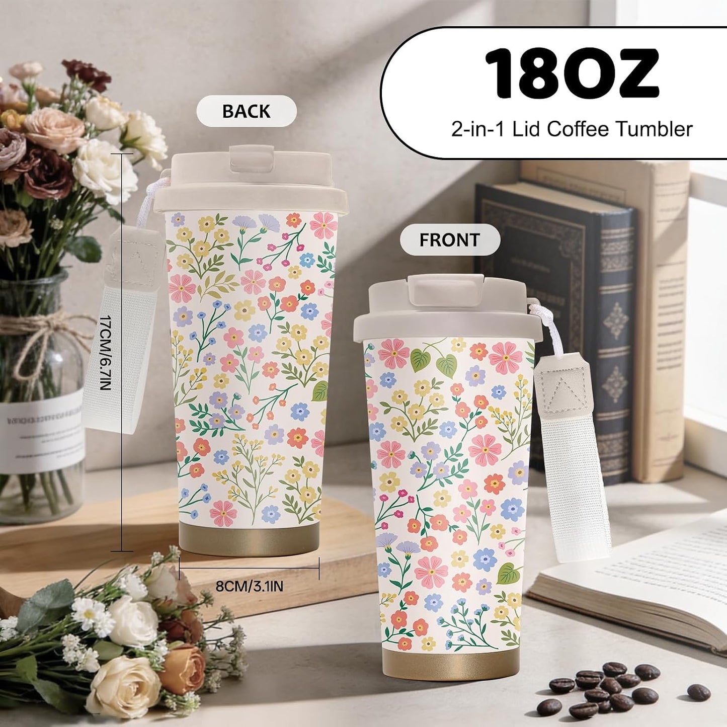Cute Dog Gifts Stainless Steel 2-in-1 Lid Coffee Tumbler 19 oz Dog Paw Print Insulated Travel Coffee Mug Dogs Lovers Gifts for Women Birthday Christmas