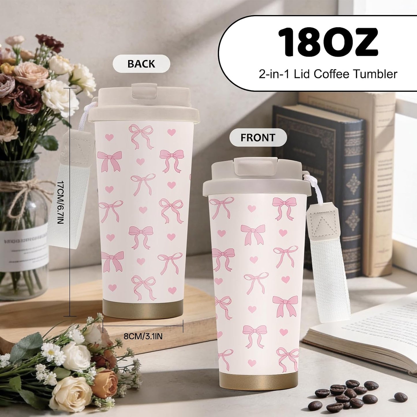 Cute Dog Gifts Stainless Steel 2-in-1 Lid Coffee Tumbler 19 oz Dog Paw Print Insulated Travel Coffee Mug Dogs Lovers Gifts for Women Birthday Christmas
