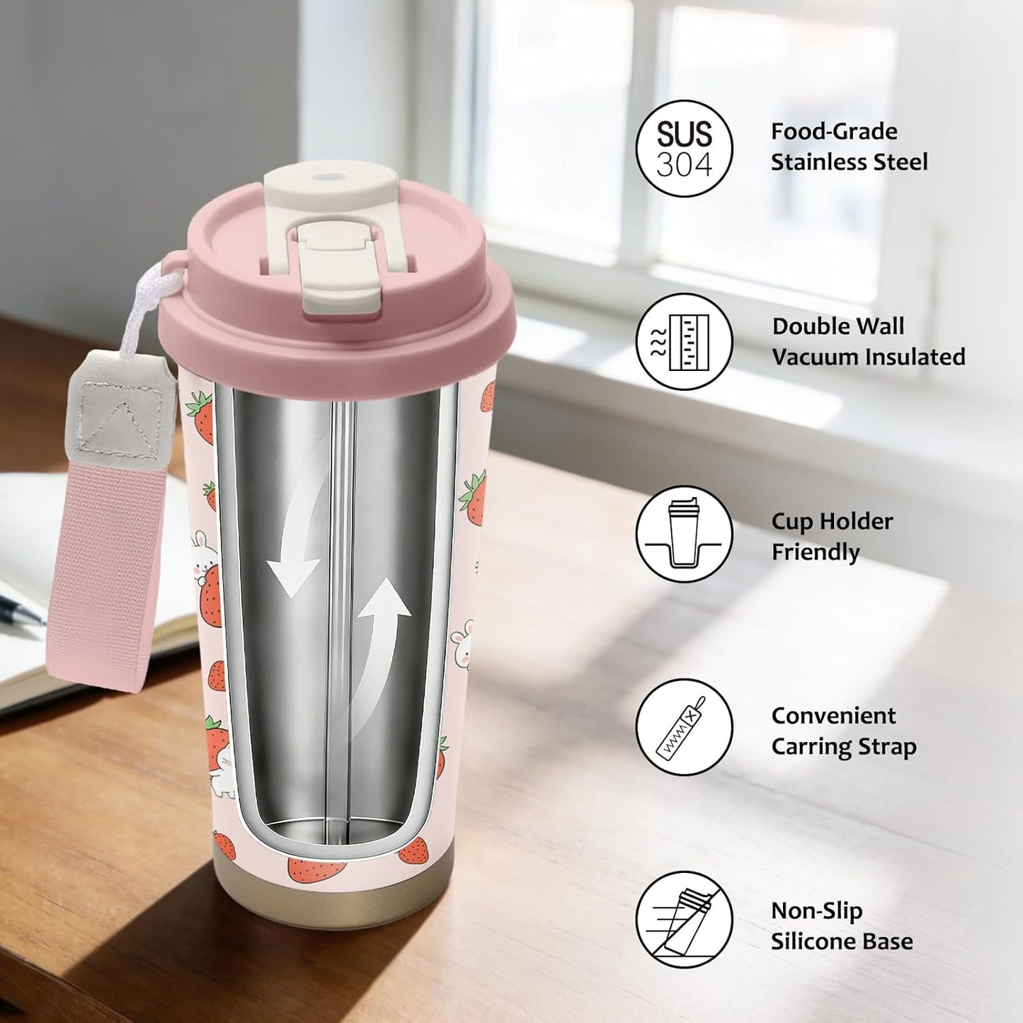 Cute Dog Gifts Stainless Steel 2-in-1 Lid Coffee Tumbler 19 oz Dog Paw Print Insulated Travel Coffee Mug Dogs Lovers Gifts for Women Birthday Christmas